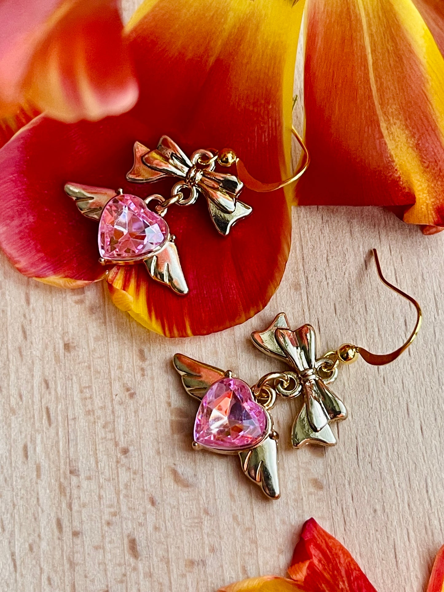 Ohrringe "Flügelherz" Rosa