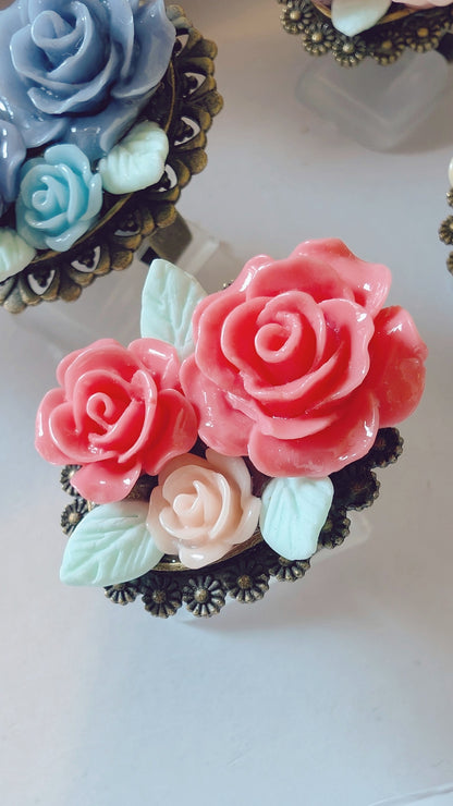 Ring "Kleines Bouquet" • Größenverstellbar • Creme • Rosa • Gelb • Lila • Blau • Pink • Rot • Grün