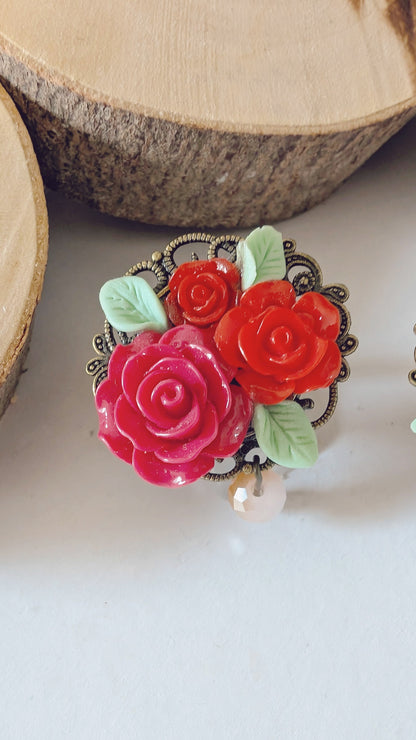 Ring "Kleines Bouquet" • Größenverstellbar • Creme • Rosa • Gelb • Lila • Blau • Pink • Rot • Grün