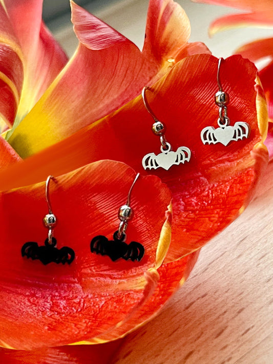 Earrings "Bat Heart" • Silver I Black
