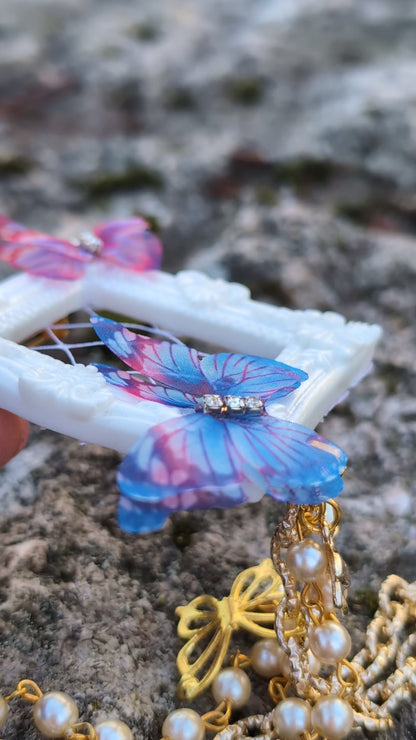 Ketten Brosche "Rosenfenster" • Blau • Schwarz