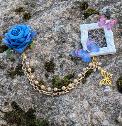 Ketten Brosche "Rosenfenster" • Blau • Schwarz