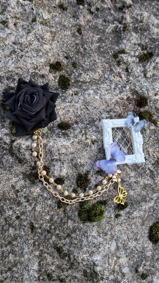 Ketten Brosche "Rosenfenster" • Blau • Schwarz