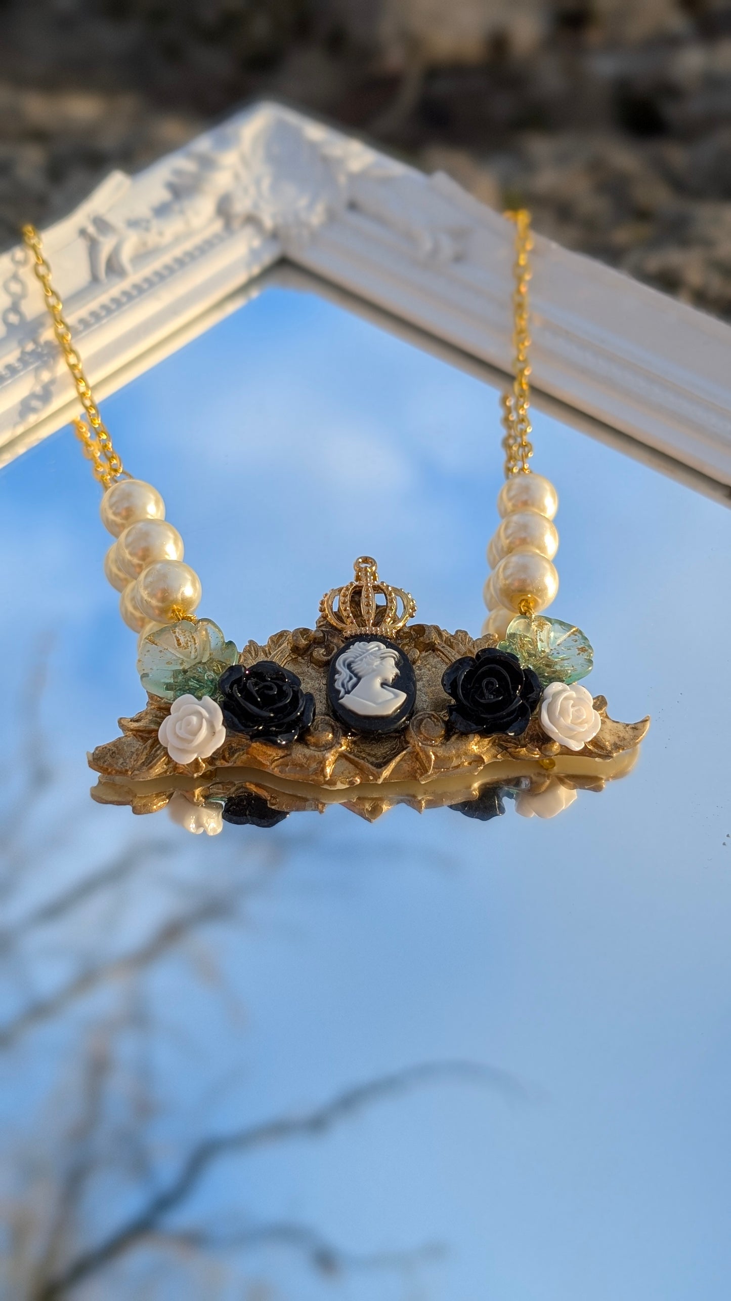 Collier "Rosenkönigin" • Schwarz • Rosa • Creme • Mint