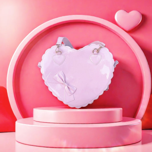 Glanz Herz-Tasche • Rosa • weiß • schwarz