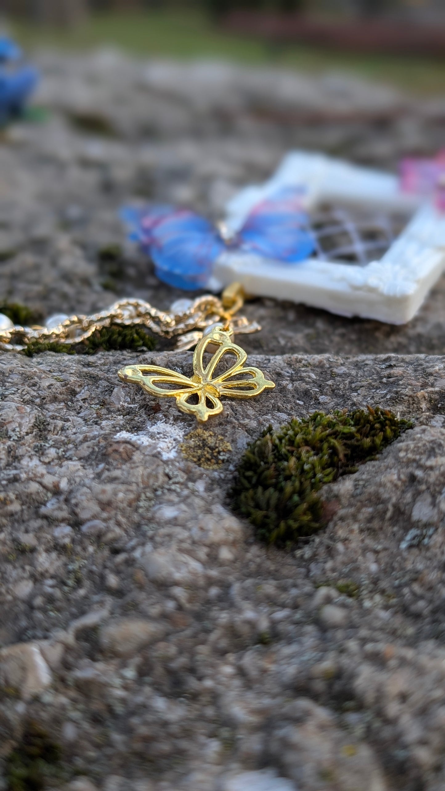 Ketten Brosche "Rosenfenster" • Blau • Schwarz