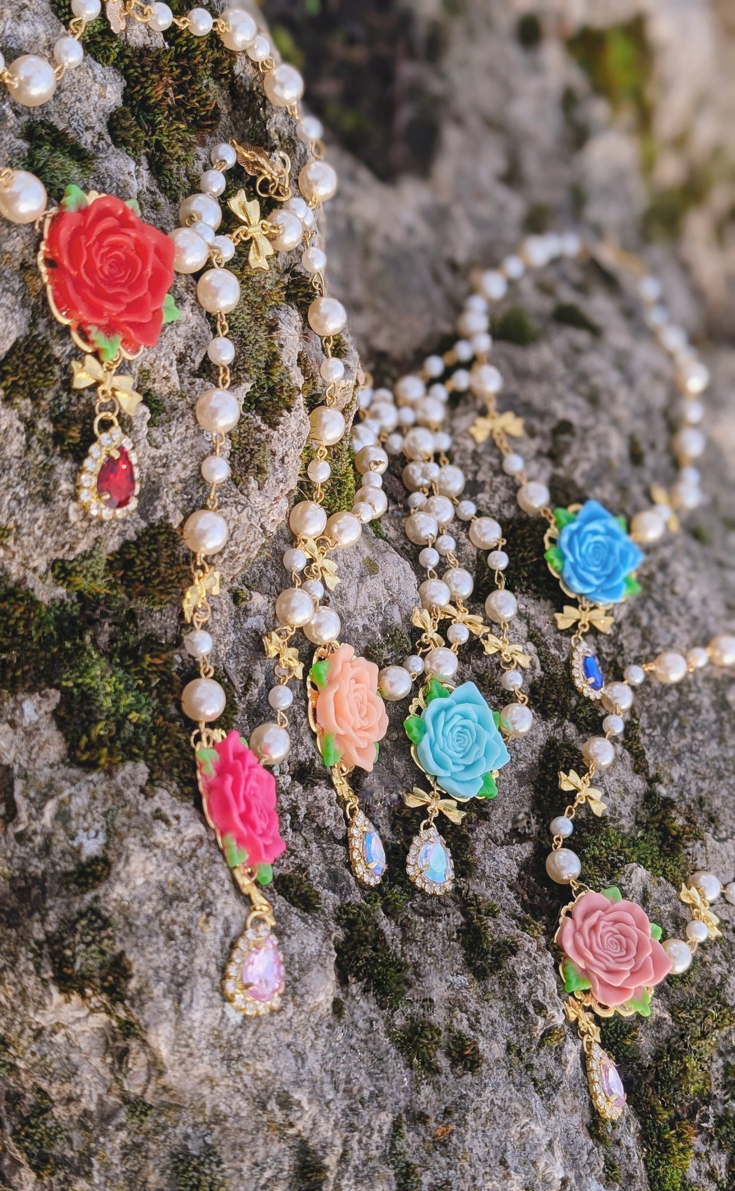 Kette "Die ewige Rose" • Rot • Pink • Rosa • Altrosa • Apricot • Blau • Mint • Schwarz• Weiß