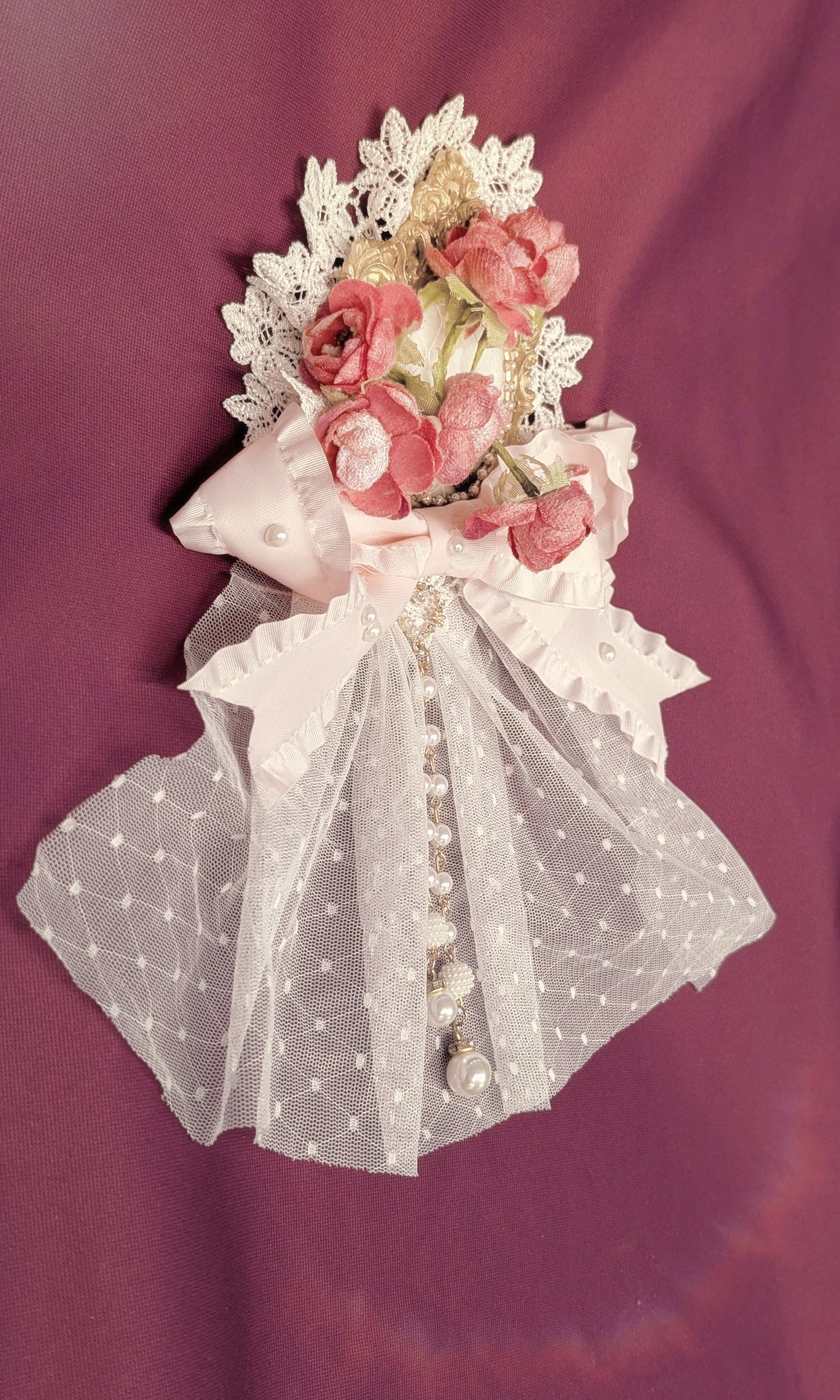 Blütenschleier Brosche/Spange • Weiß • Rosa • Rot