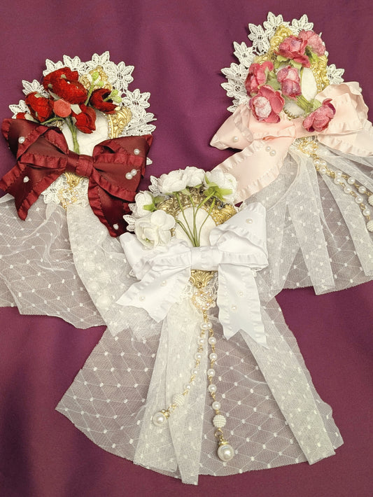 Blütenschleier Brosche/Spange • Weiß • Rosa • Rot