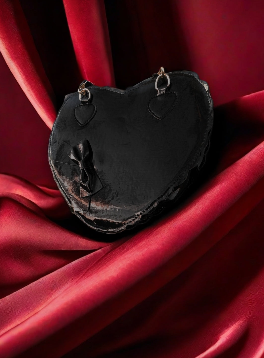 Glanz Herz-Tasche • Rosa • weiß • schwarz