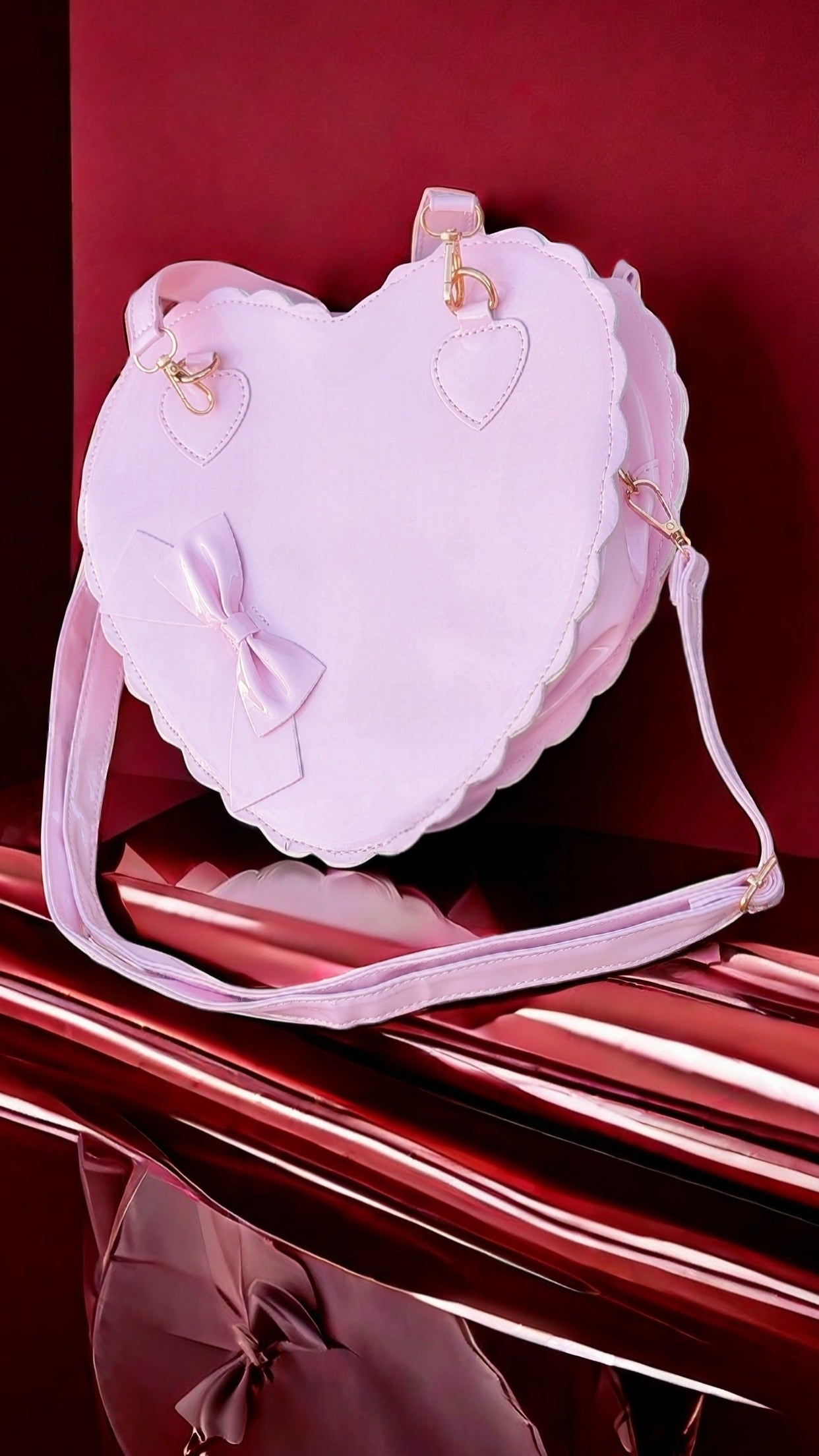 Glanz Herz-Tasche • Rosa • weiß • schwarz