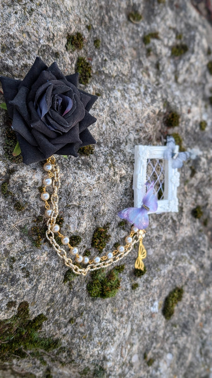 Ketten Brosche "Rosenfenster" • Blau • Schwarz