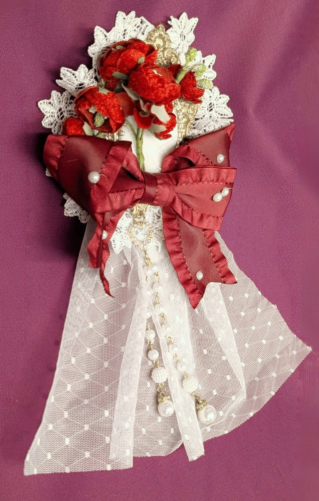 Blütenschleier Brosche/Spange • Weiß • Rosa • Rot